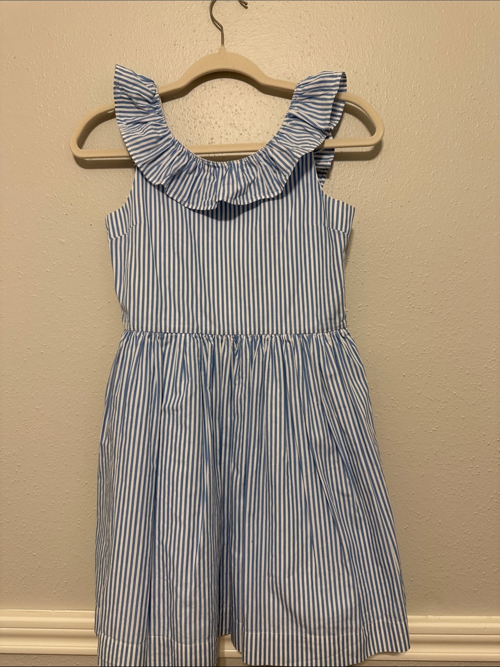 Crewcuts Blue and White Striped Ruffle-Trim Dress